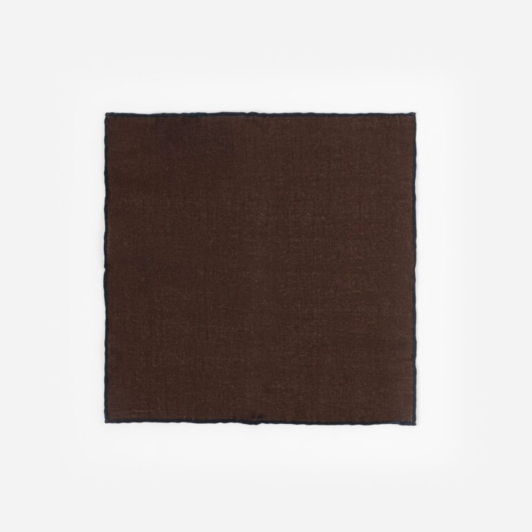 Brown pocket square with blue edging
