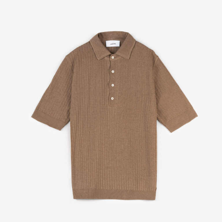 Ribbed linen blend polo shirt